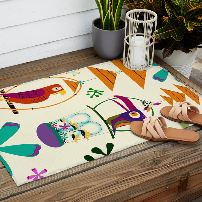 Vintage Modern Tiki Birds Outdoor Rug Gallery Image 2