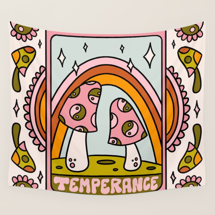 14. Temperance Tarot Mushroom Wall Tapestry Gallery Image 4