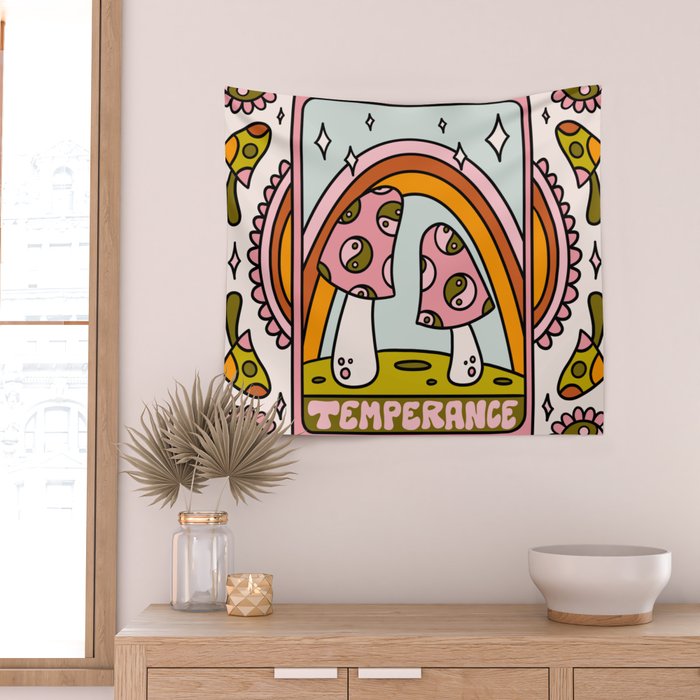 14. Temperance Tarot Mushroom Wall Tapestry Gallery Image 2