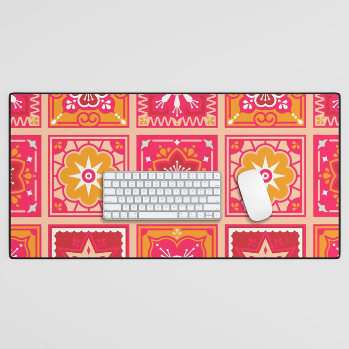Talavera Mexican Tile - Hot Pink & Orange Palette Desk Mat Gallery Image 1