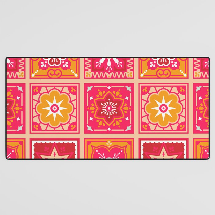 Talavera Mexican Tile - Hot Pink & Orange Palette Desk Mat Gallery Image 3