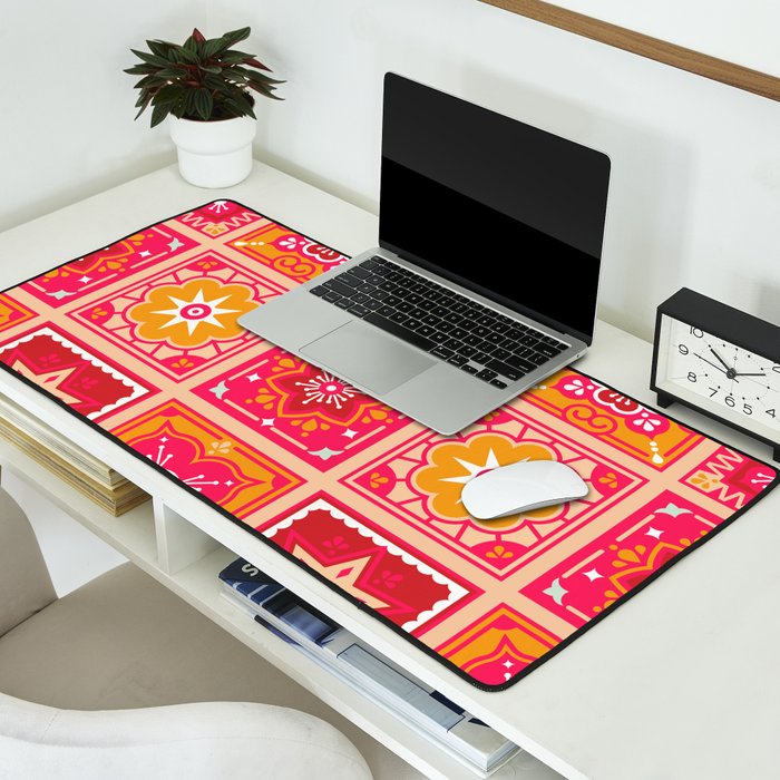 Talavera Mexican Tile - Hot Pink & Orange Palette Desk Mat Gallery Image 2