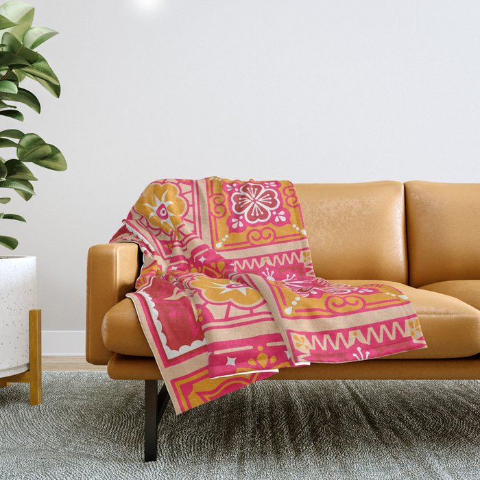 Talavera Mexican Tile - Hot Pink & Orange Palette Throw Blanket Gallery Image 1