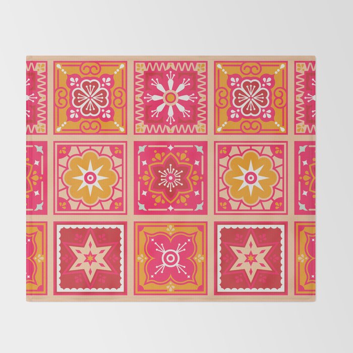 Talavera Mexican Tile - Hot Pink & Orange Palette Throw Blanket Gallery Image 2