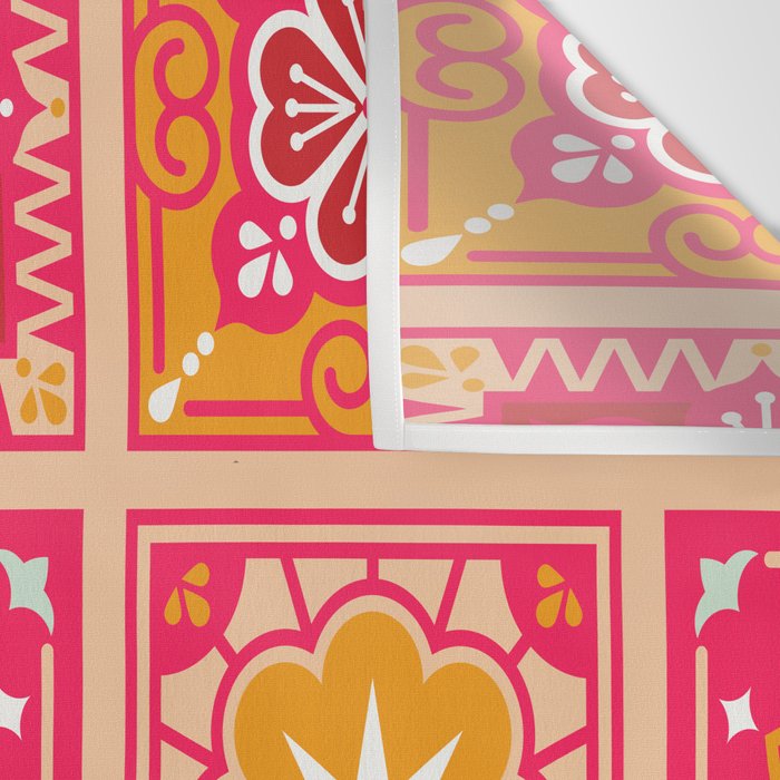 Talavera Mexican Tile - Hot Pink & Orange Palette Wall Tapestry Gallery Image 3
