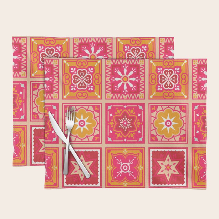 Talavera Mexican Tile - Hot Pink & Orange Palette Placemat Gallery Image 1