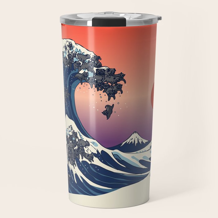 The Great Wave of Black Pug Travel Mug Gallery Image 1