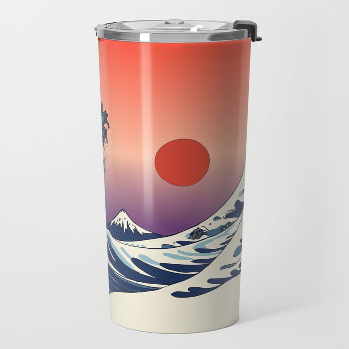 The Great Wave of Black Pug Travel Mug Gallery Image 2