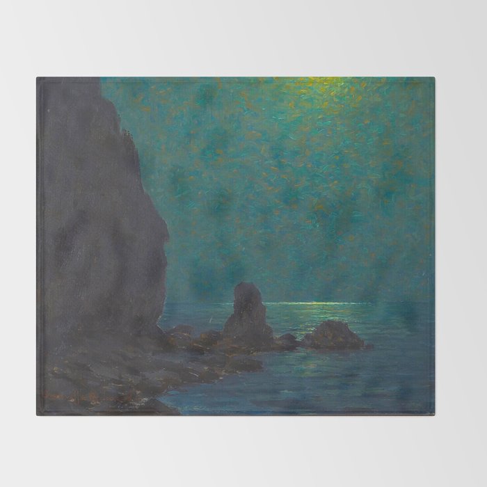 Granville Redmond Catalina Island Coast Under a Moonlit Sky Oil Painting Vintage American Art Throw Blanket Gallery Image 2