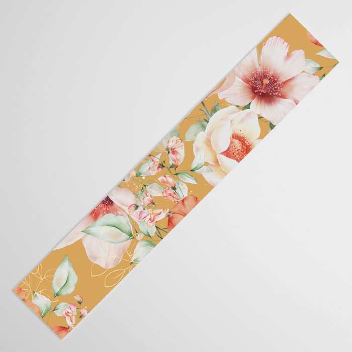 Peach Florals with Painted Speckles on Yellow Table Runner Gallery Image 3
