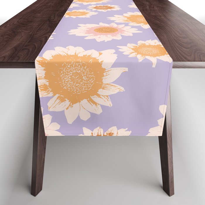 Retro boho daisy floral pattern lavender Table Runner Gallery Image 1
