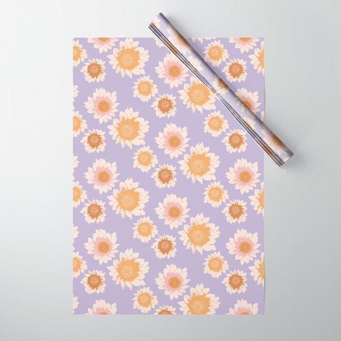 Retro boho daisy floral pattern lavender Wrapping Paper Gallery Image 1