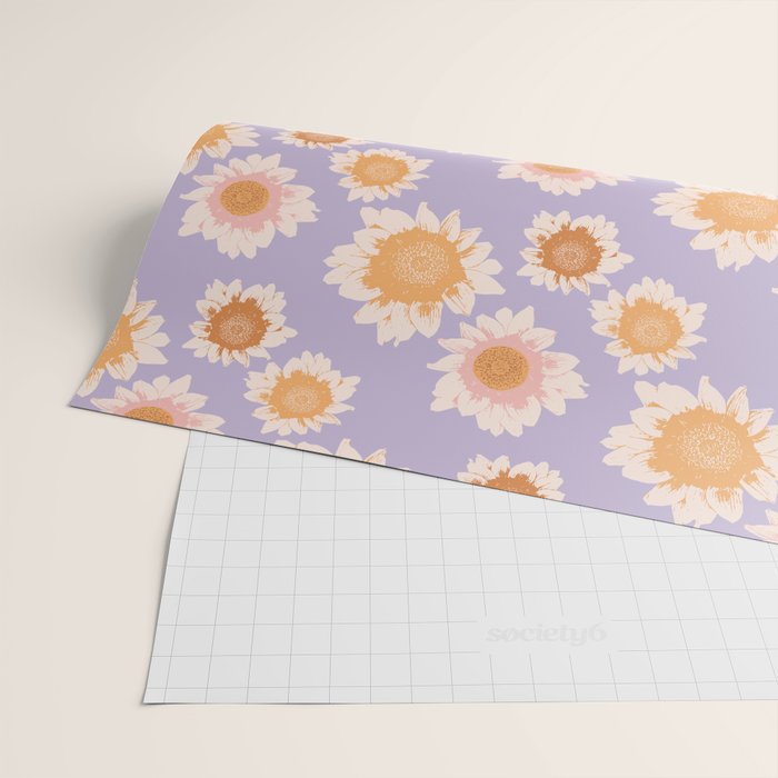 Retro boho daisy floral pattern lavender Wrapping Paper Gallery Image 2