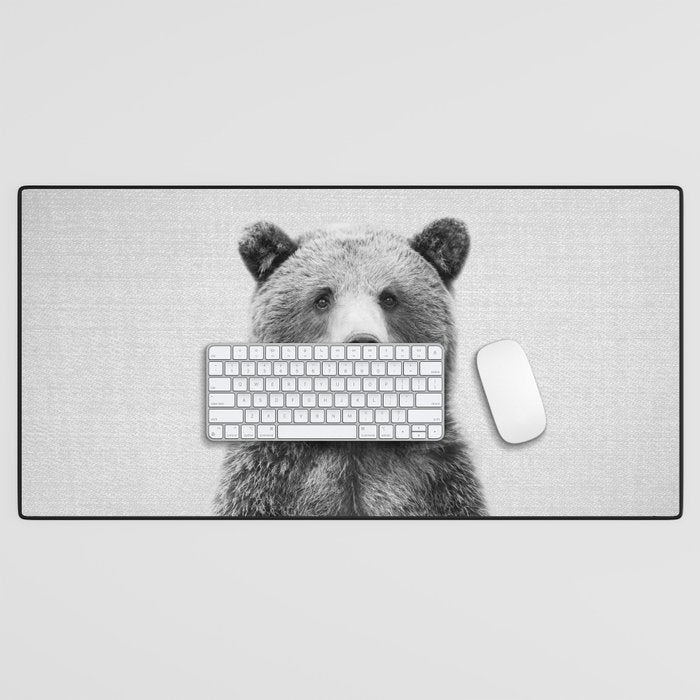 Grizzly Bear - Black & White Desk Mat Gallery Image 1