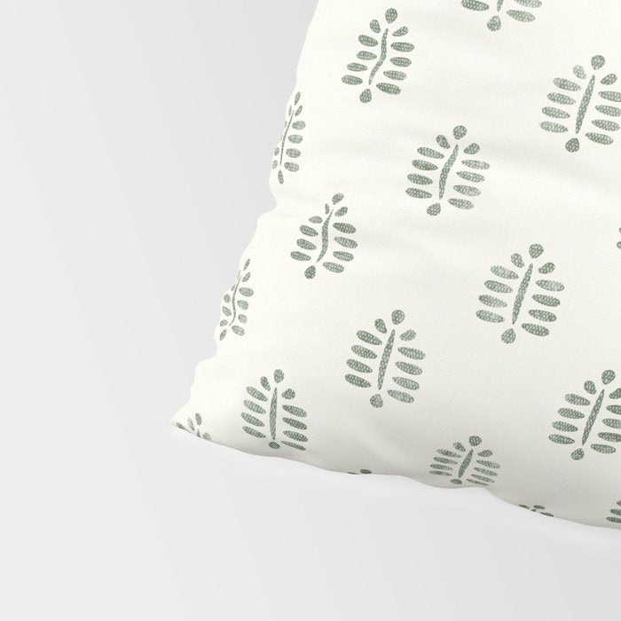 block print palm in sage on cream Pillow Sham Gallery Image 4