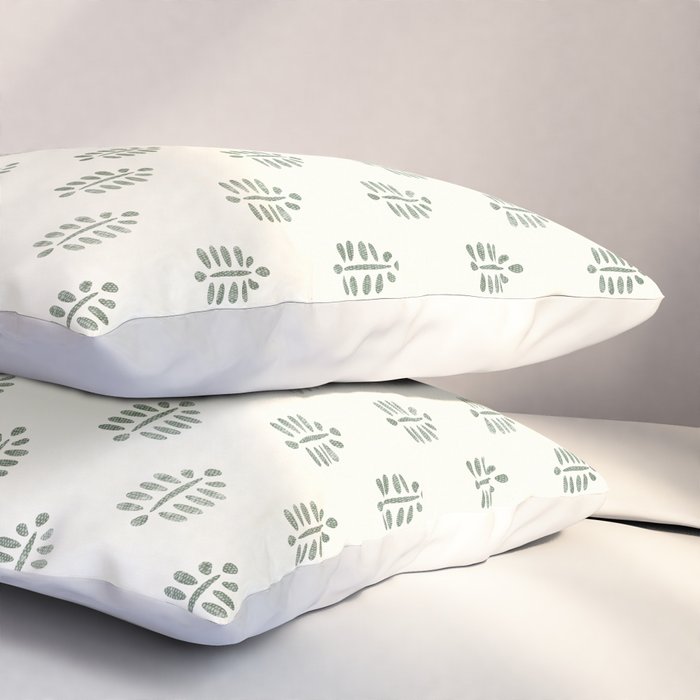 block print palm in sage on cream Pillow Sham Gallery Image 3