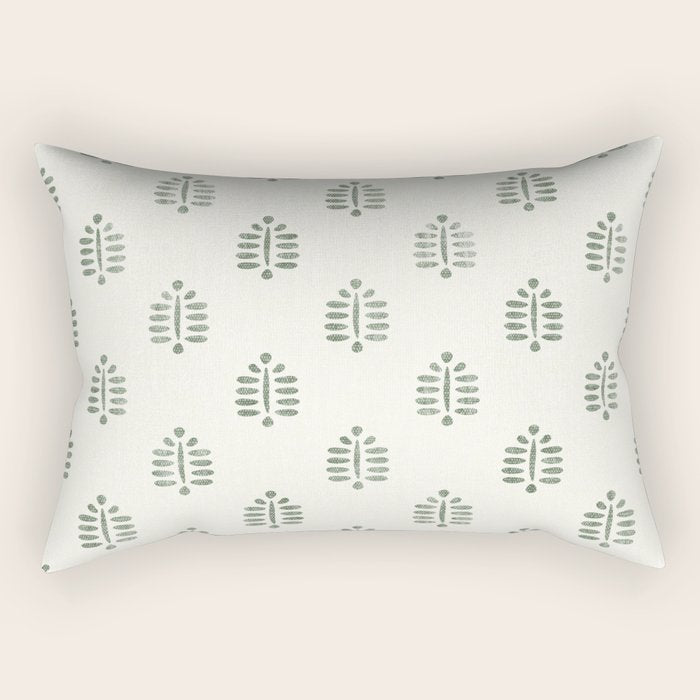block print palm in sage on cream Rectangular Pillow Gallery Image 1