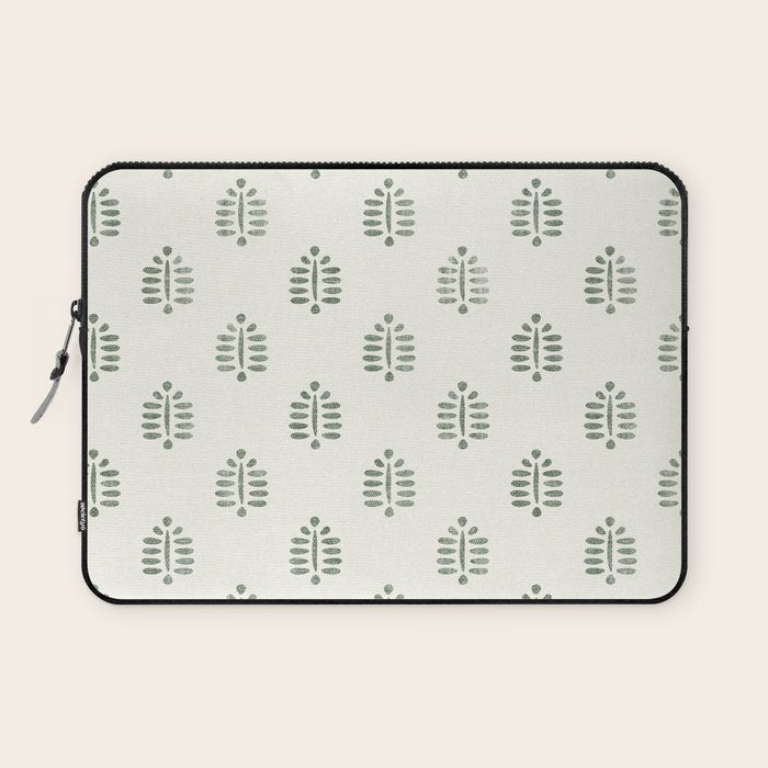 block print palm in sage on cream Laptop Sleeve Gallery Image 1