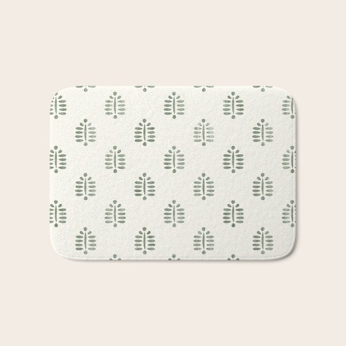 block print palm in sage on cream Bath Mat Gallery Image 1