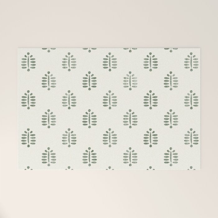 block print palm in sage on cream Welcome Mat Gallery Image 1