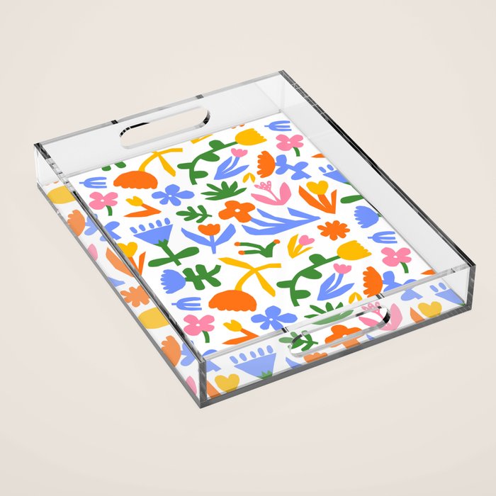 Colorful abstract flower art pattern Acrylic Tray Gallery Image 1
