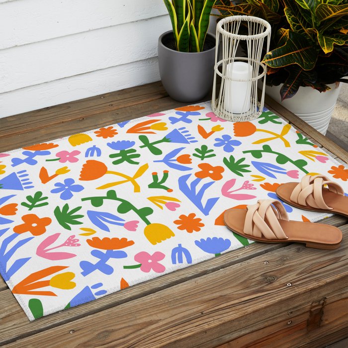 Colorful abstract flower art pattern Outdoor Rug Gallery Image 2