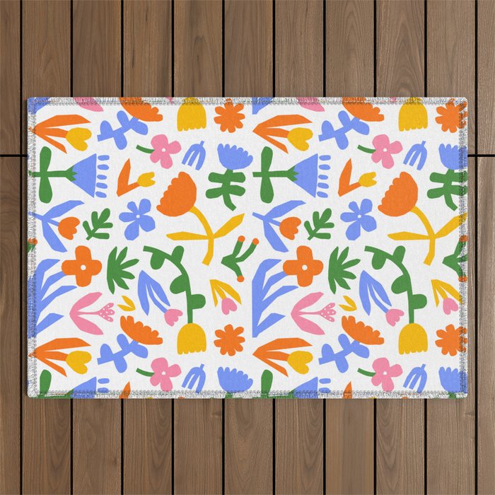 Colorful abstract flower art pattern Outdoor Rug Gallery Image 1