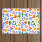 Colorful abstract flower art pattern Outdoor Rug Gallery Image 1