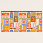 Vintage tropical summer patchwork tapestry pattern Desk Mat Gallery Image 3