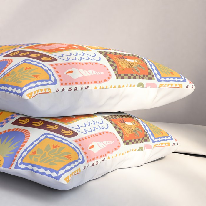 Vintage tropical summer patchwork tapestry pattern Pillow Sham Gallery Image 3