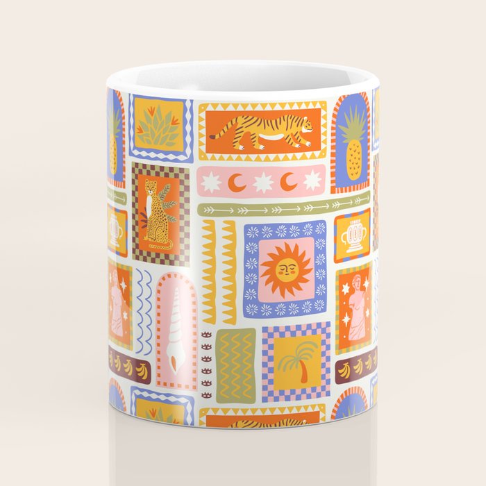 Vintage tropical summer patchwork tapestry pattern Coffee Mug Gallery Image 4