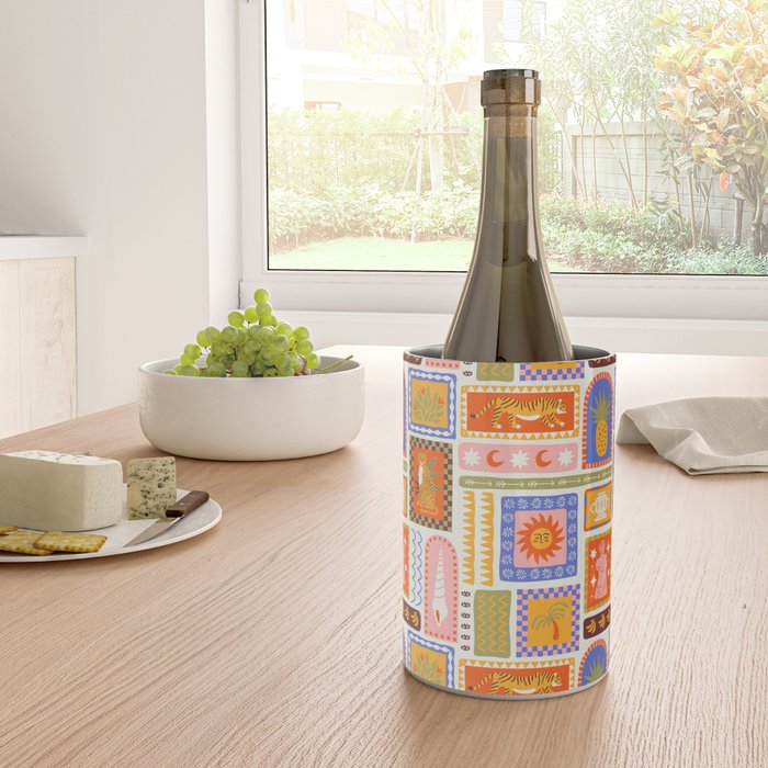 Vintage tropical summer patchwork tapestry pattern Wine Chiller Gallery Image 4