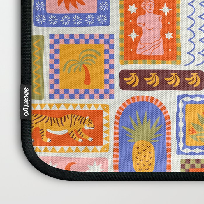 Vintage tropical summer patchwork tapestry pattern Laptop Sleeve Gallery Image 3