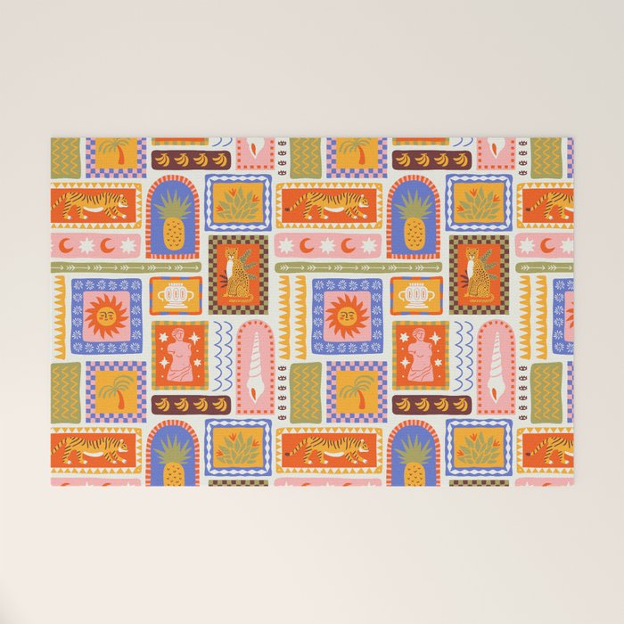 Vintage tropical summer patchwork tapestry pattern Welcome Mat Gallery Image 1