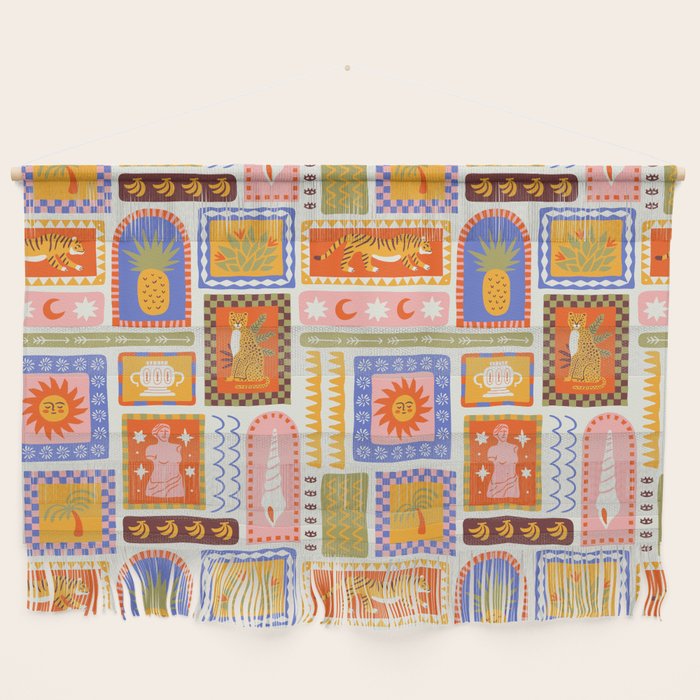 Vintage tropical summer patchwork tapestry pattern Wall Hanging Gallery Image 1