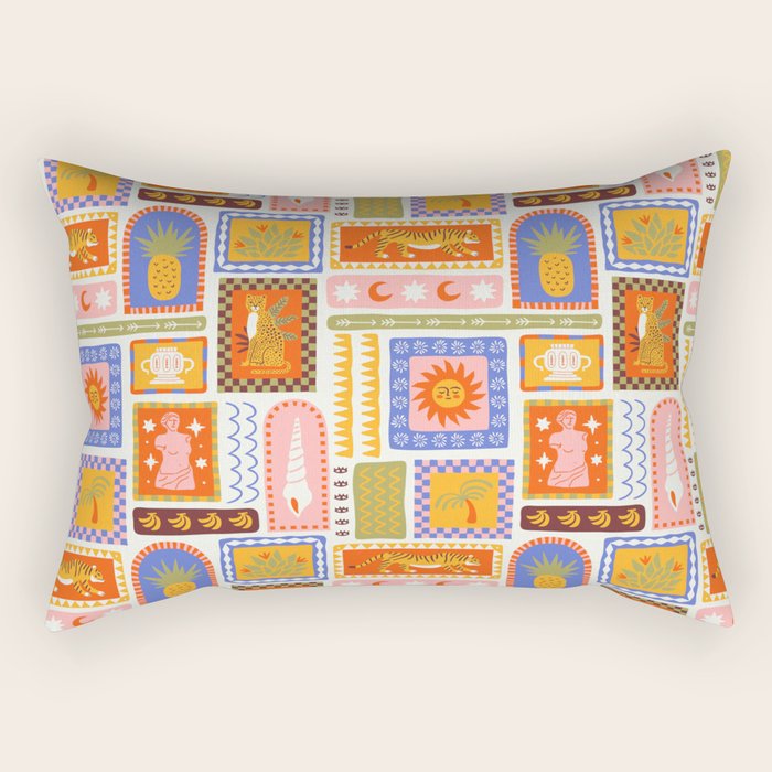 Vintage tropical summer patchwork tapestry pattern Rectangular Pillow Gallery Image 1