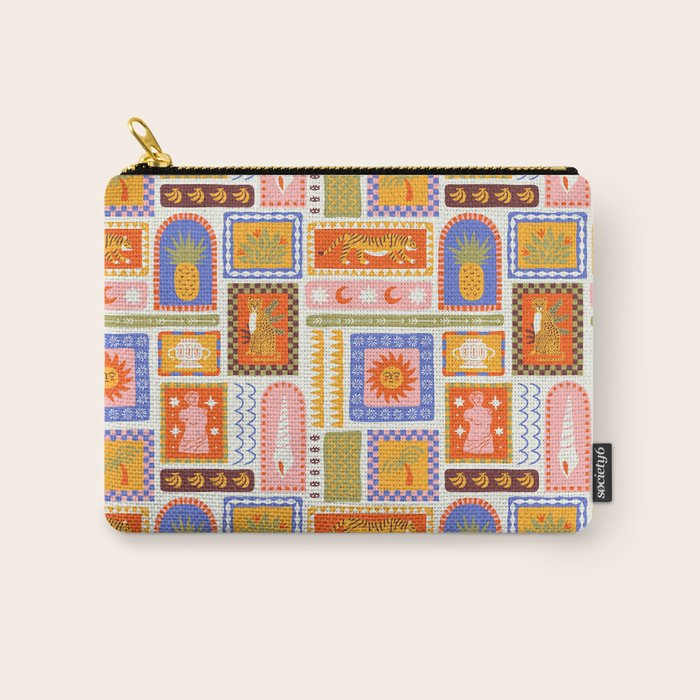 Vintage tropical summer patchwork tapestry pattern Carry All Pouch Gallery Image 1