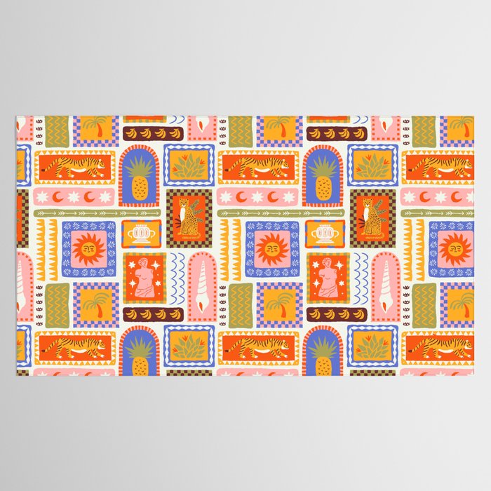 Vintage tropical summer patchwork tapestry pattern Tablecloth Gallery Image 2