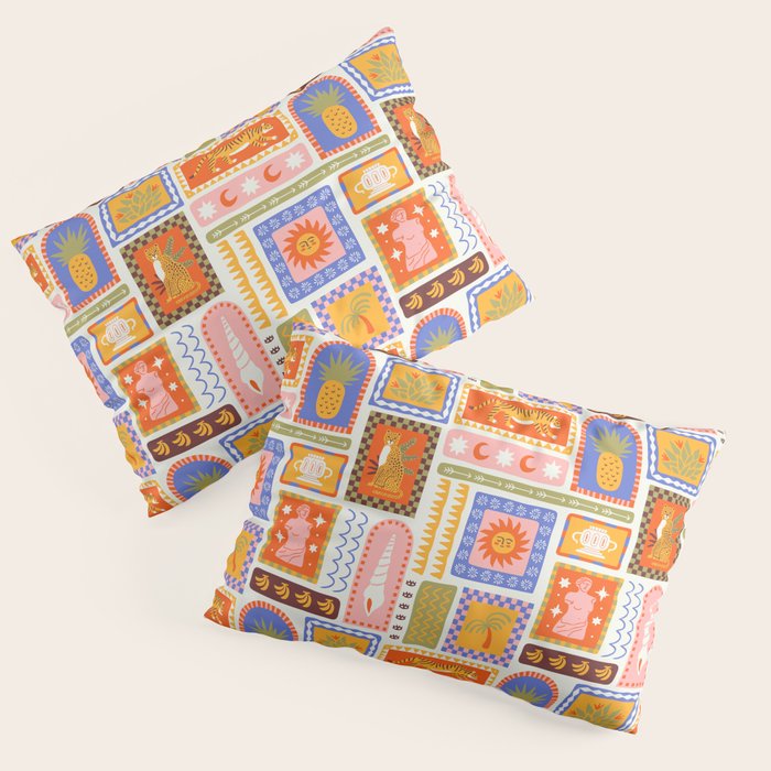 Vintage tropical summer patchwork tapestry pattern Pillow Sham Gallery Image 3