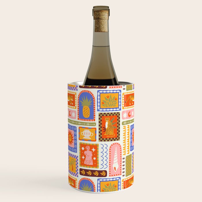 Vintage tropical summer patchwork tapestry pattern Wine Chiller Gallery Image 3