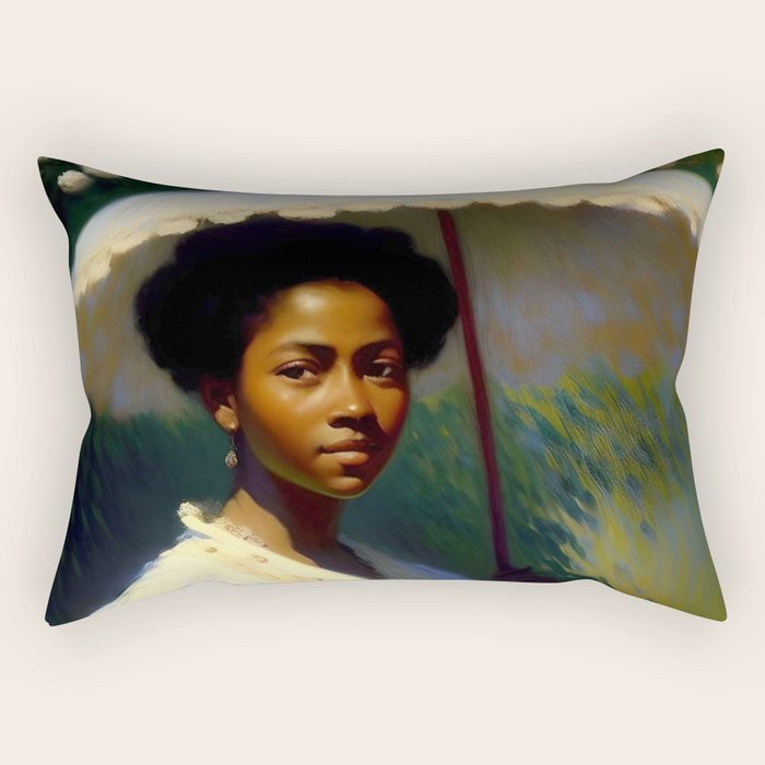 African American Woman with a Parasol still life Impressionism portrait painting Rectangular Pillow Gallery Image 2