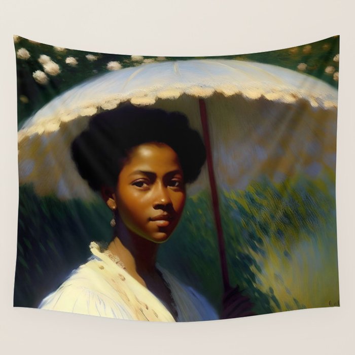 African American Woman with a Parasol still life Impressionism portrait painting Wall Tapestry Gallery Image 4