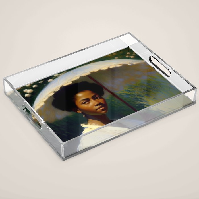 African American Woman with a Parasol still life Impressionism portrait painting Acrylic Tray Gallery Image 1