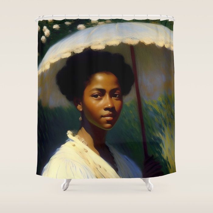 African American Woman with a Parasol still life Impressionism portrait painting Shower Curtain Gallery Image 1