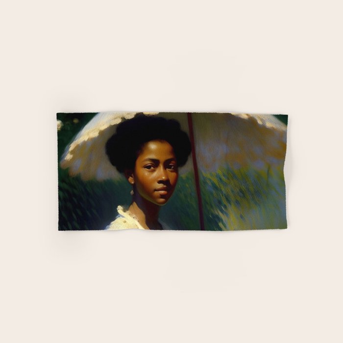 African American Woman with a Parasol still life Impressionism portrait painting Bath Towel Gallery Image 1