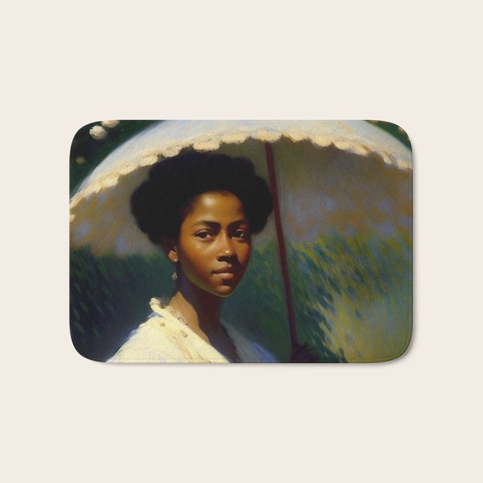 African American Woman with a Parasol still life Impressionism portrait painting Bath Mat Gallery Image 1
