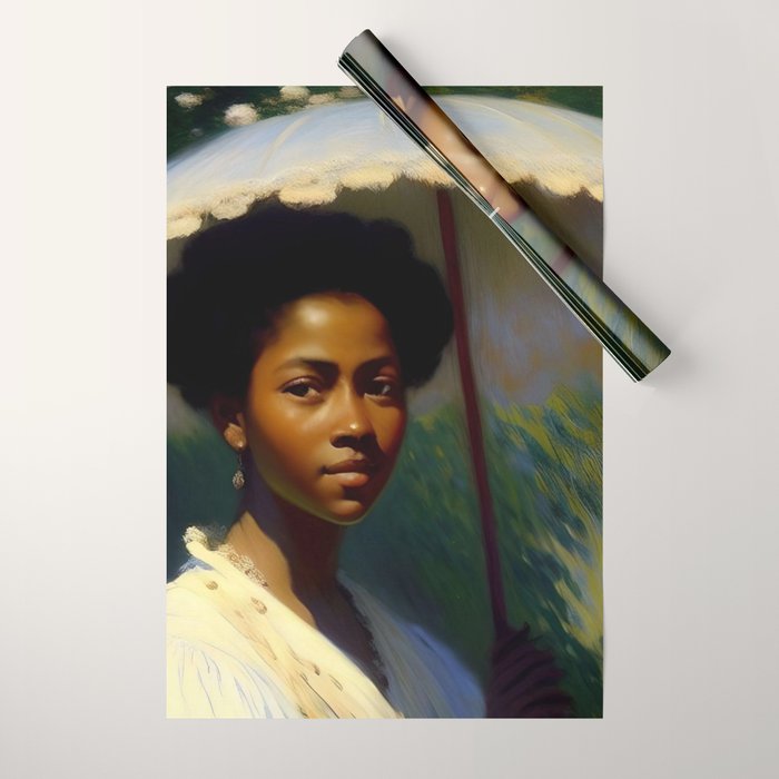 African American Woman with a Parasol still life Impressionism portrait painting Wrapping Paper Gallery Image 1