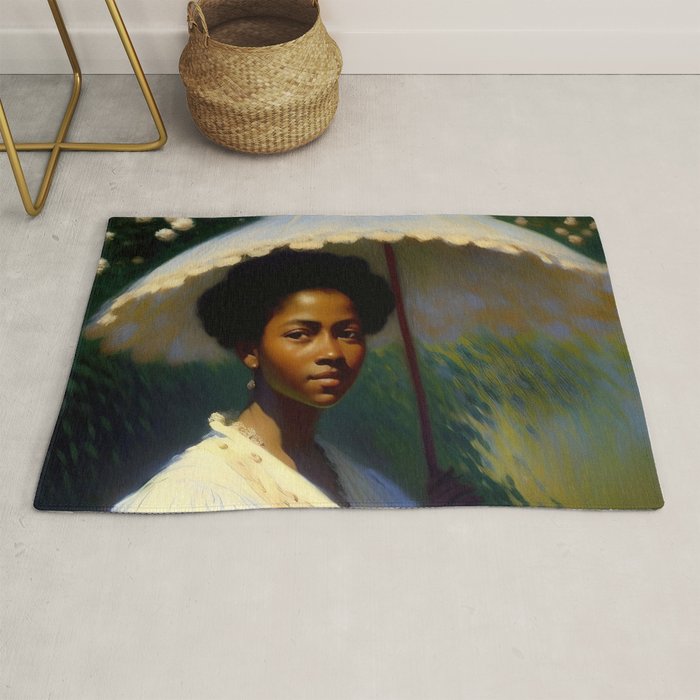 African American Woman with a Parasol still life Impressionism portrait painting Rug Gallery Image 1