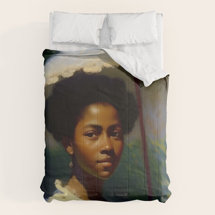 African American Woman with a Parasol still life Impressionism portrait painting Comforter Gallery Image 1