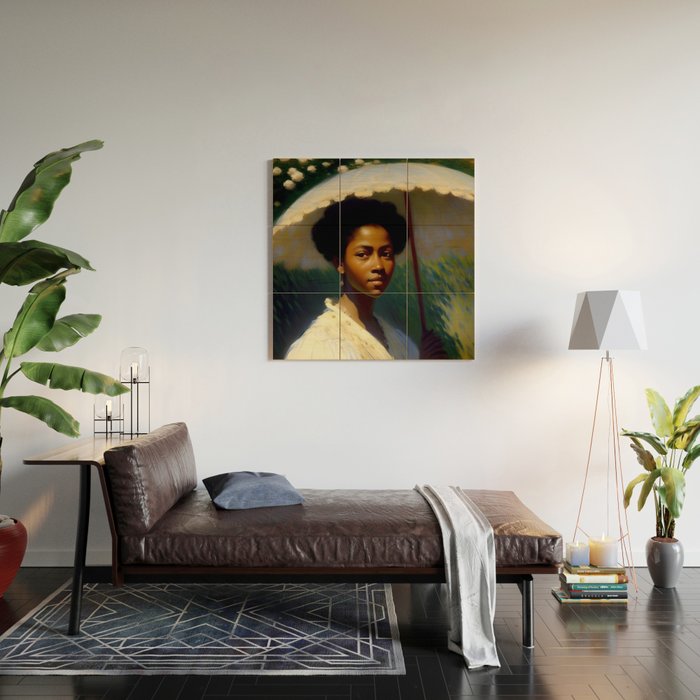 African American Woman with a Parasol still life Impressionism portrait painting Wood Wall Art Gallery Image 2
